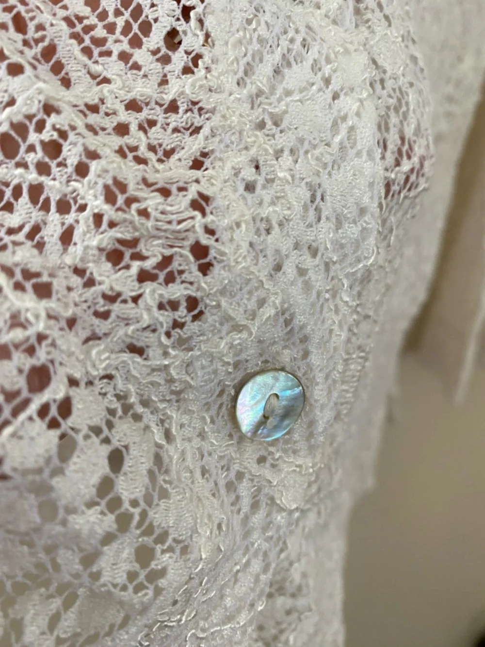 Made in Italy White Lace Button-Up Blouse with Contrast Collar size XL - Picture 4 of 13